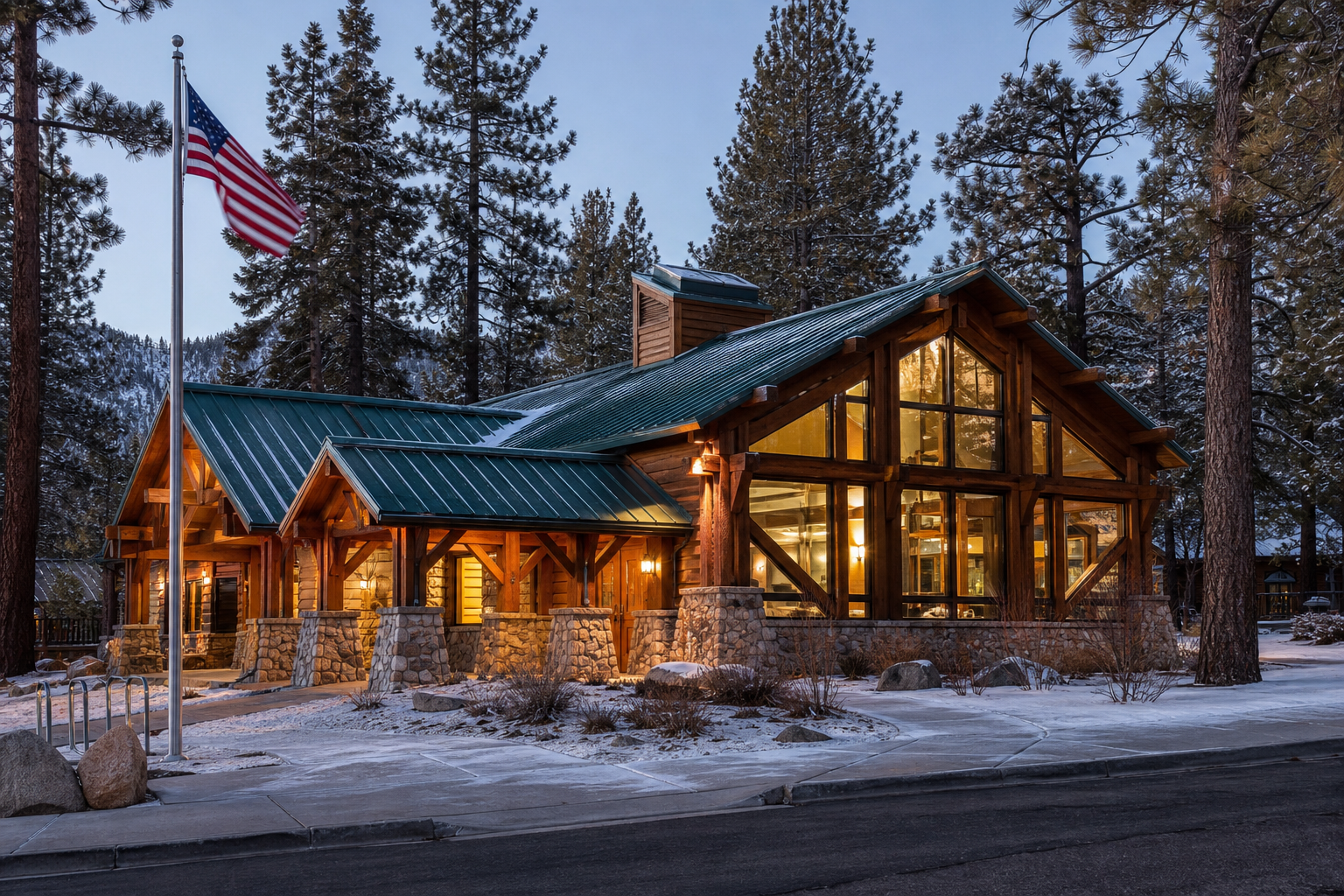 The warmly lit mountain library where Zephyr Knolls GID board meetings are held